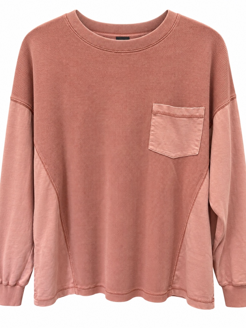 Wild Fable Women’s Rose Dust Waffle-Knit Top with Pocket- Size Large NWOT